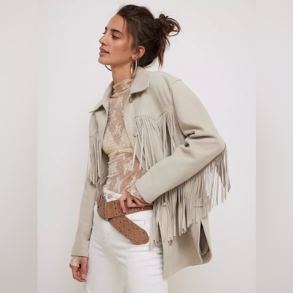 NWT Free People Fringe Out Genuine Suede Jacket Ivory